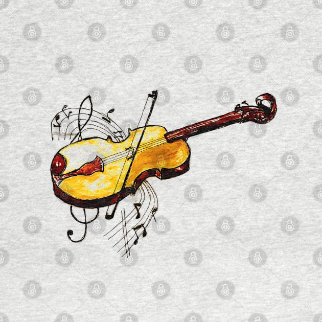 Yellow Violin with Notes by AnnArtshock